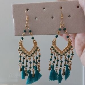 Elegant Gold and Green Chandelier Earrings
